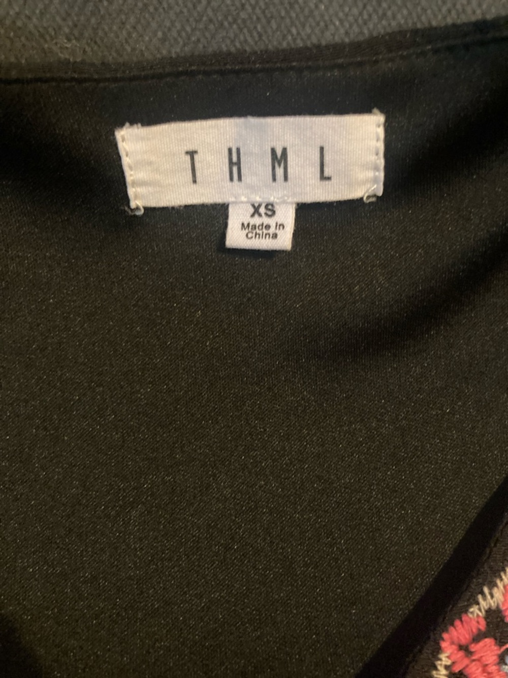 THML Black Mini Dress with Multicolor Crochet Floral Panels - Picture 4 of 8